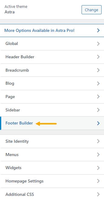 Appearance > Customize > Footer Builder