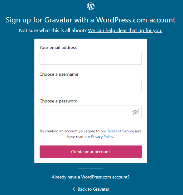 Đăng ký tài khoản mới với Gravatar