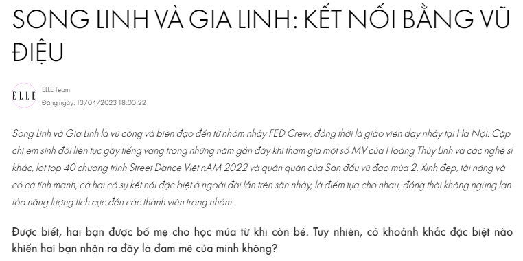 Font chữ website của Elle Việt Nam
