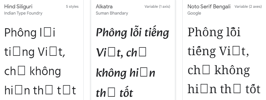 Ví dụ về font lỗi tiếng Việt