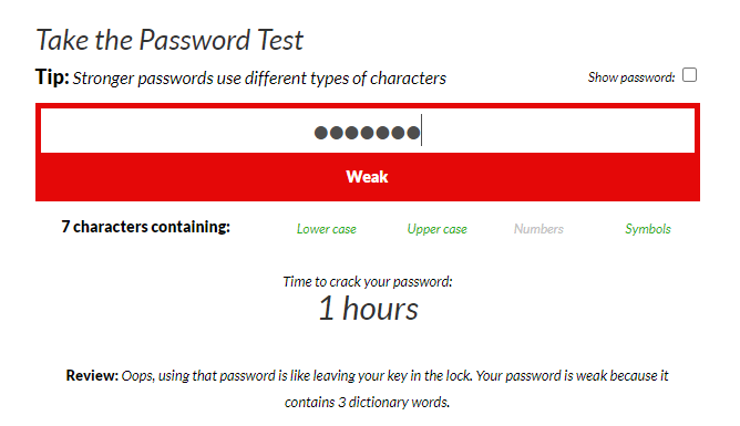 Ví dụ về mật khẩu yếu