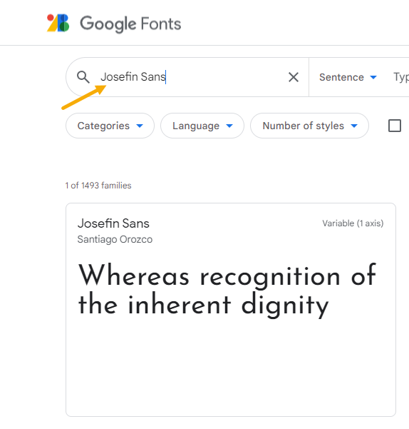 Tìm font Josefin Sans trên Google Fonts
